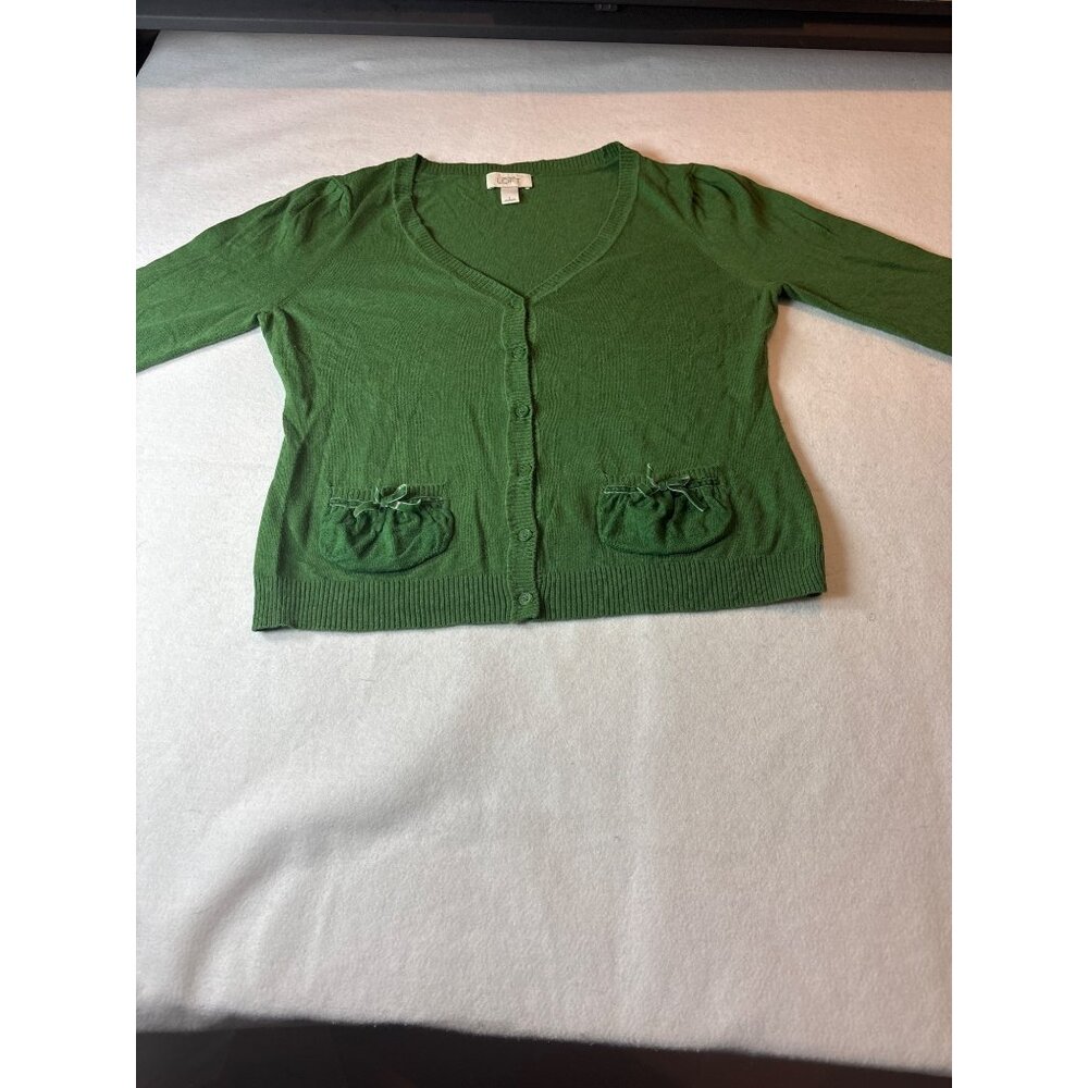 Ann Taylor LOFT Green Button-Up Cardigan With Pockets L